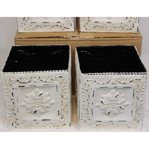Southern Living 4pc Metal Box Press Tin Distressed Emboss Planter Storage 40055 - Picture 3 of 5